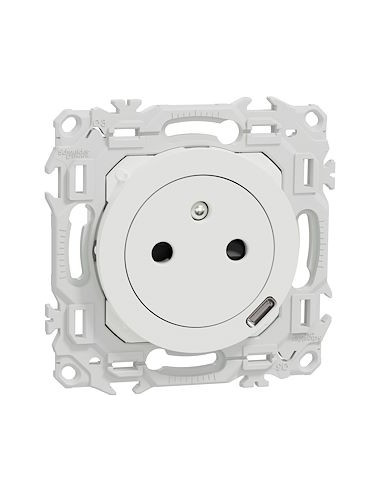 Odace prise 2P+T affleurante avec chargeur USB-C 18W Power Delivery blanc craie SCHNEIDER S920042