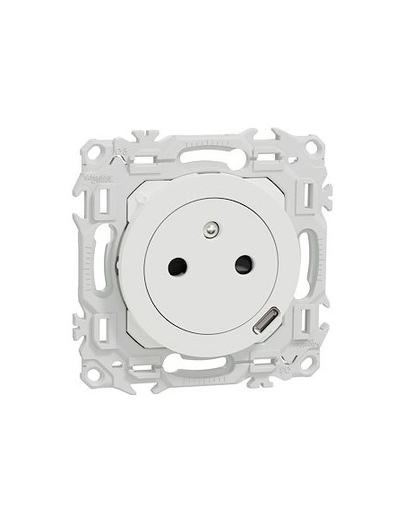 Prise Odace 2P+T affleurante avec chargeur USB-C 18W Power Delivery blanc craie SCHNEIDER S920042