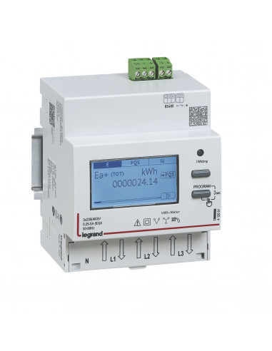 Compteur modulaire triphasé EMDX³ MID raccordement direct 63A 4 modules avec sortie RS 485 LEGRAND 412093