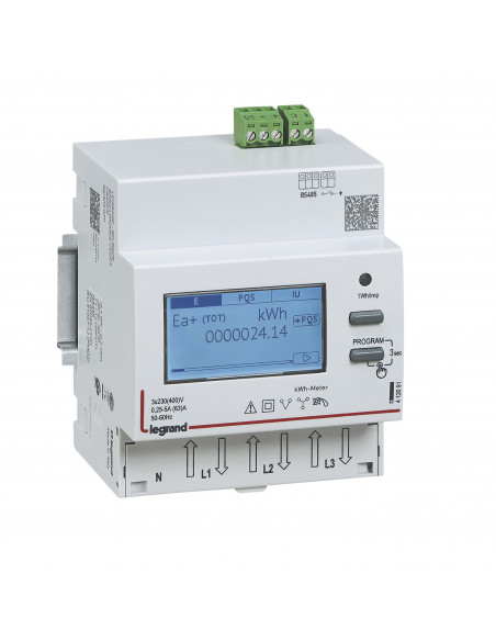 Compteur modulaire triphasé EMDX³ MID raccordement direct 63A 4 modules avec sortie RS 485 LEGRAND 412093