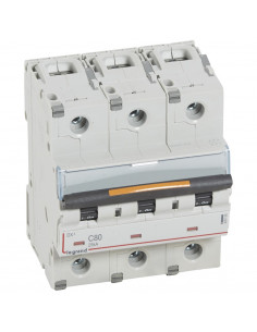 Disjoncteur DX³ 25kA arrivée haute et départ bas à vis 3 Pôles 400V 80A courbe C 4,5 modules LEGRAND 409788