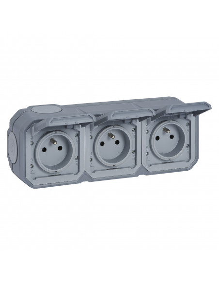 Triple prise de courant précâblée Plexo complet Gris LEGRAND 069763L