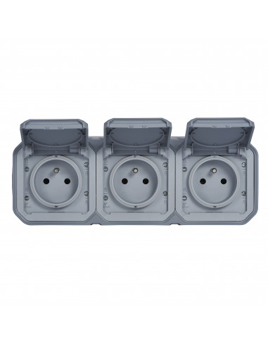 Triple prise de courant précâblée Plexo complet Gris LEGRAND 069763L