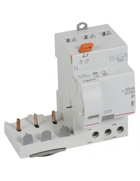 Bloc différentiel adaptable à vis DX³ pour disjoncteur 1 module par pôle 3 Pôles 400V~ 63A type F 30mA LEGRAND 410486