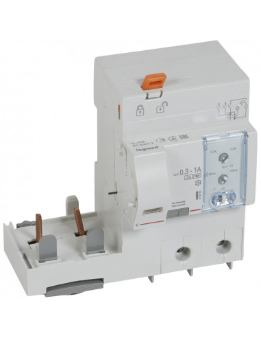 Bloc différentiel à vis DX³ disjoncteur 1,5 module par pôle 2 pôles 230V à 400V 63A  type F réglable LEGRAND 410583
