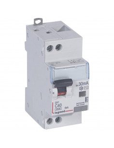 Disjoncteur différentiel DX³4500 à vis U+N 230V 40A type AC 30mA courbe C 2 modules LEGRAND 410709