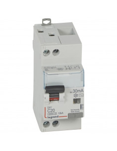 Disjoncteur différentiel DX³ 6000 vis/vis U+N 230V 20 A type AC 30 mA 10 kA courbe C 2 Modules LEGRAND 410786