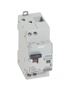 Disjoncteur différentiel monobloc DX³6000 10kA arrivée haute et départ bas à vis U+N 230V 32A type F 300mA LEGRAND 410886