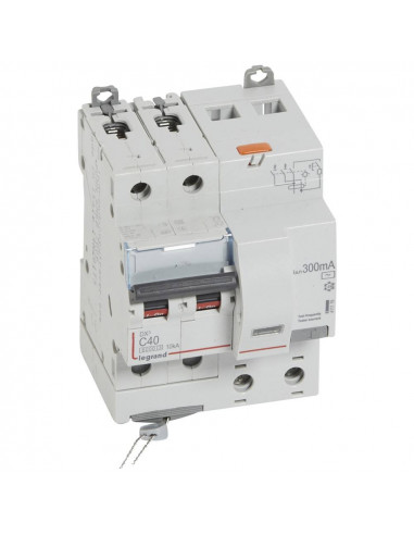 Disjoncteur différentiel monobloc DX³6000 10kA arrivée haute départ bas vis 2 Pôles 230V à 400V 40A type AC 300mA LEGRAND 411176