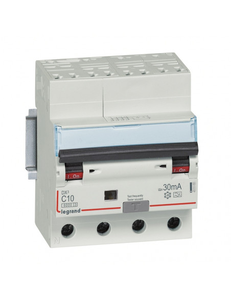 DX3 Disjoncteur Différentiel Tétrapolaire C 10A 6000A Type A 30MA 4 Modules Bornes Automatiques LEGRAND 411193
