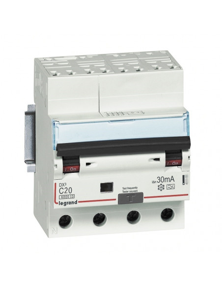 Disjoncteur différentiel monobloc DX³6000 10kA à vis 4 Pôles 400V 20A type A 30mA AUTO LEGRAND 411212