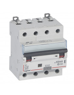 Disjoncteur différentiel monobloc DX³6000 10kA arrivée haute et départ bas à vis 4 Pôles 400V~ 32A type A 300mA LEGRAND 411242