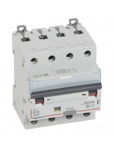 Disjoncteur différentiel monobloc DX³6000 10kA à vis 4 Pôles 400V 16A type AC 300mA coube B LEGRAND 411359