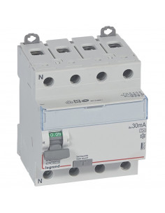 Interrupteur différentiel DX³-ID arrivée haute et départ bas à vis 4 Pôles 400V 25A type A 30mA 4 modules LEGRAND 411674