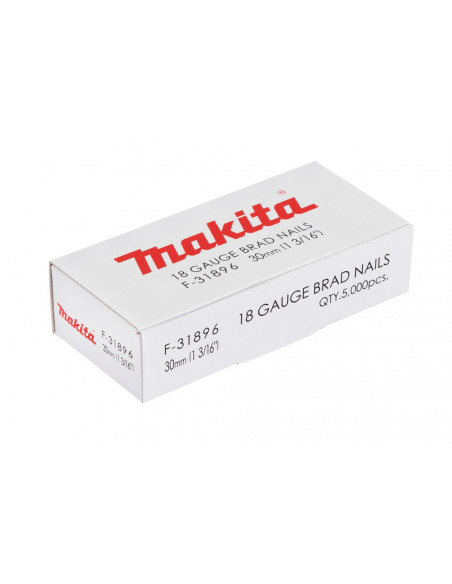 5000 Clous tête homme mini brads 18 Ga galvanisés pour cloueurs pneumatiques (DBN500, SKN12, NT45A, IM50) 30mm MAKITA F-31896
