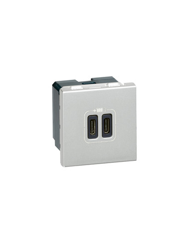 Prise 2 USB Type-C 3A 5V 15W Mosaic 2 modules 230V alu LEGRAND 079390