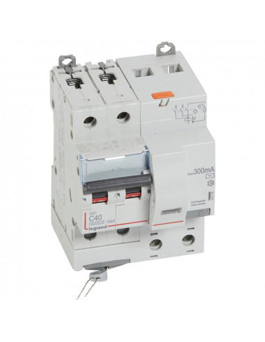Disjoncteur différentiel monobloc DX³6000 10kA arrivée haute départ bas vis 2 Pôles 230V à 400V 40A type AC 300mA LEGRAND 411176