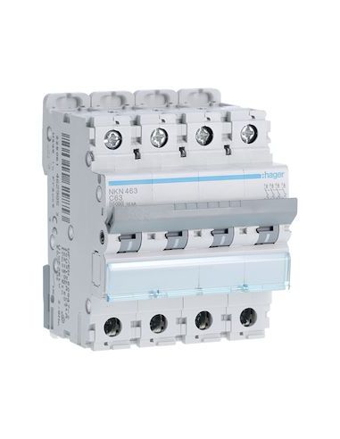 Disjoncteur 63A 4P 10-15kA Courbe C 4modules HAGER NKN463