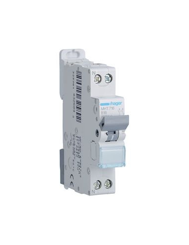 Disjoncteur 1P+N 4.5-6kA courbe B 16A 1 module HAGER MHT716