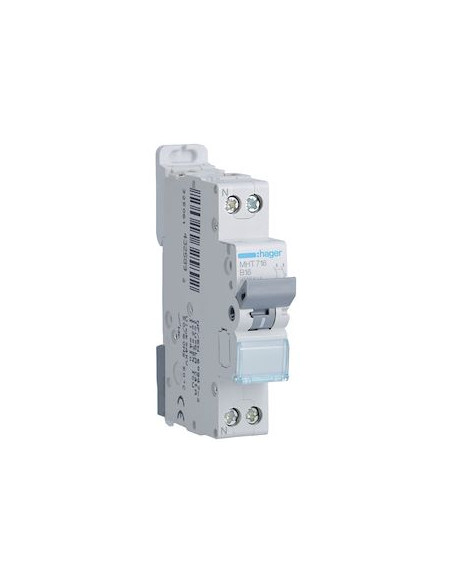 Disjoncteur 1P+N 4.5-6kA courbe B 16A 1 module HAGER MHT716