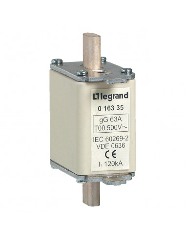 Cartouche industrielle à couteau type gG taille 00 avec voyant 160A LEGRAND 016355