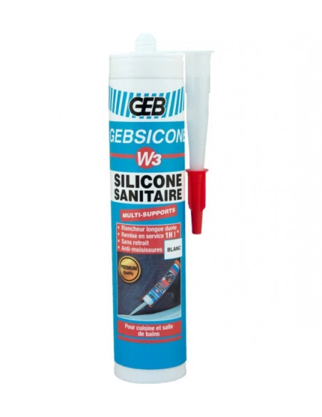 Mastic 100% silicone d'étanchéité W3 GEBSICONE Blanc 280ml GEB 890750