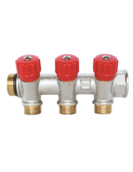 Collecteur de distribution laiton EASYLOCK avec vannes intégrées 3 Sorties 3 4" 4015-03-20R