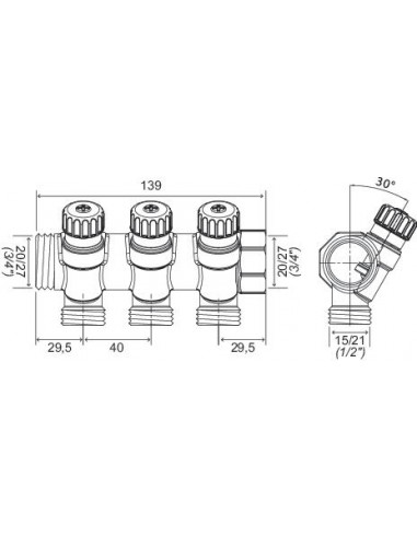 Collecteur de distribution laiton EASYLOCK avec vannes intégrées 3 Sorties 3 4" 4015-03-20R