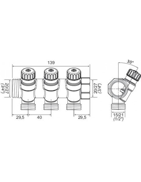 Collecteur de distribution laiton EASYLOCK avec vannes intégrées 3 Sorties 3 4" 4015-03-20R