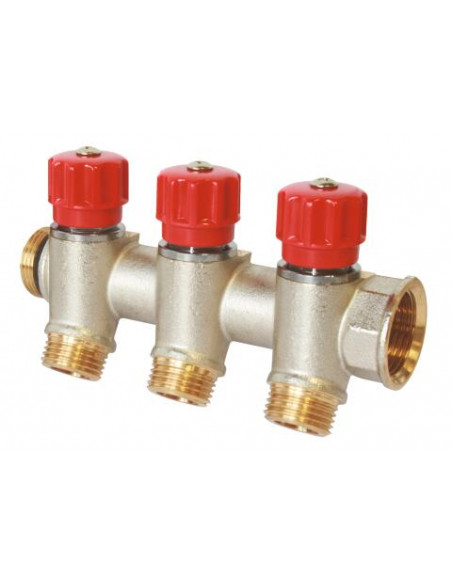 Collecteur de distribution laiton EASYLOCK avec vannes intégrées 3 Sorties 1" 4015-03-26R