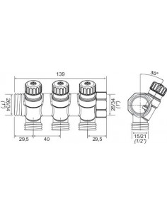 Collecteur de distribution laiton EASYLOCK avec vannes intégrées 3 Sorties 1" 4015-03-26R 2