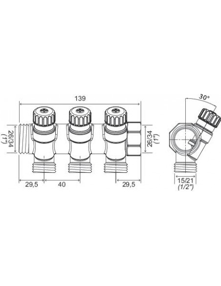 Collecteur de distribution laiton EASYLOCK avec vannes intégrées 3 Sorties 1" 4015-03-26R