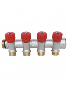 Collecteur de distribution laiton EASYLOCK avec vannes intégrées 4 Sorties 3 4" 4015-04-20R 2
