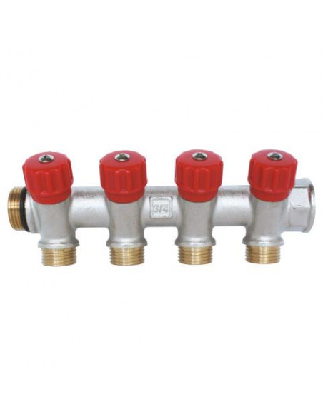 Collecteur de distribution laiton EASYLOCK avec vannes intégrées 4 Sorties 3 4" 4015-04-20R