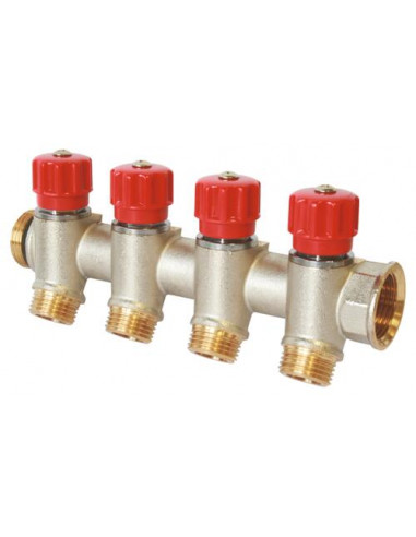 Collecteur de distribution laiton EASYLOCK avec vannes intégrées 4 Sorties 1" 4015-04-26R