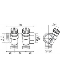 Collecteur de distribution laiton EASYLOCK avec vannes intégrées 2 Sorties 1" 4020-02-26R 2