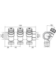 Collecteur de distribution laiton EASYLOCK avec vannes intégrées 3 Sorties 1" 4020-03-26R 2