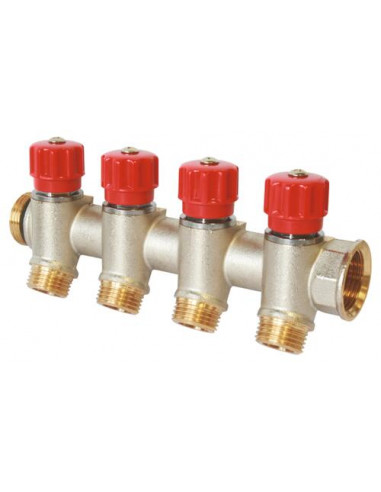 Collecteur de distribution laiton EASYLOCK avec vannes intégrées 4 Sorties 1" 4020-04-26R