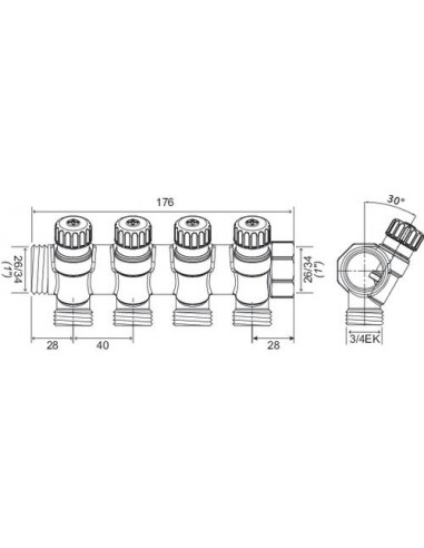 Collecteur de distribution laiton EASYLOCK avec vannes intégrées 4 Sorties 1" 4020-04-26R