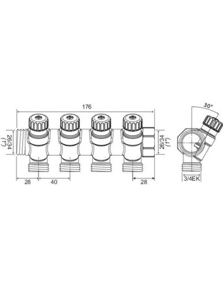 Collecteur de distribution laiton EASYLOCK avec vannes intégrées 4 Sorties 1" 4020-04-26R