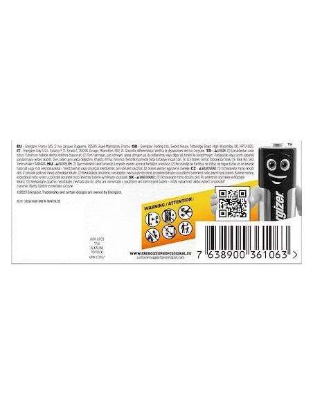 10 Piles Alcaline Energizer Industrial AAA / LR03 ENERGISER  7638900361063