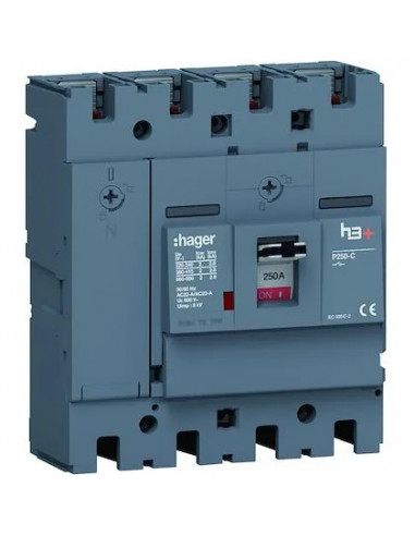 Disjoncteur Boitier Moulé h3+ P250 SW 4 Pôles LN 250A FTC HAGER HCT251AR