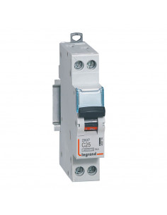 Disjoncteur Phase+Neutre DNX³4500 6kA arrivée et sortie borne à vis 1P+N 230V 25A courbe C 1 module LEGRAND 406776 2