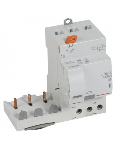 Bloc différentiel adaptable à vis DX³ pour disjoncteur 1 module par pôle 3 Pôles 400V~ 63A type F 30mA LEGRAND 410486