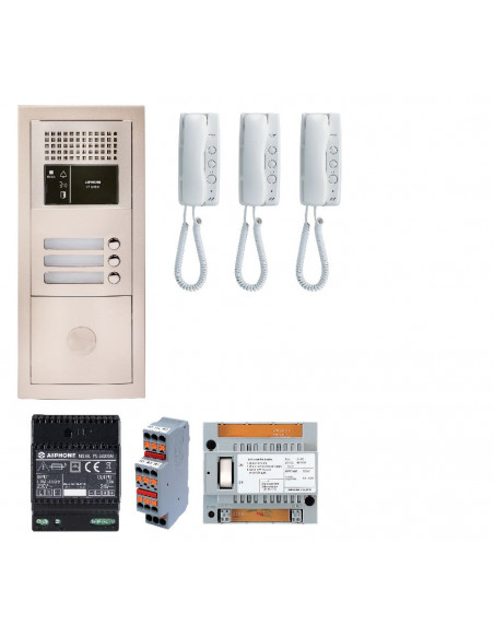 Pack audio bus 3 BP encastré avec module pour T25/VIGIK centrale 3 postes GT1D alim sans transfo gâche AIPHONE 200374