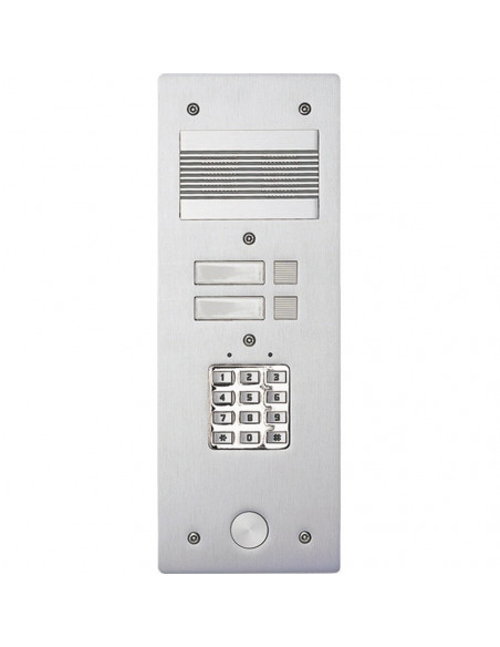 Platine de rue Série 200 audio étroite+clavier codé façade Alu 4 mm 2 appels BTICINO 308402