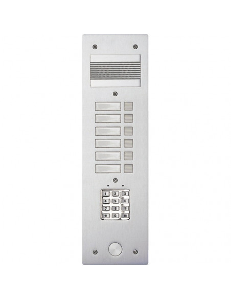 Platine de rue Série 200 audio étroite+clavier codé façade Alu 4 mm 6 appels BTICINO 308406