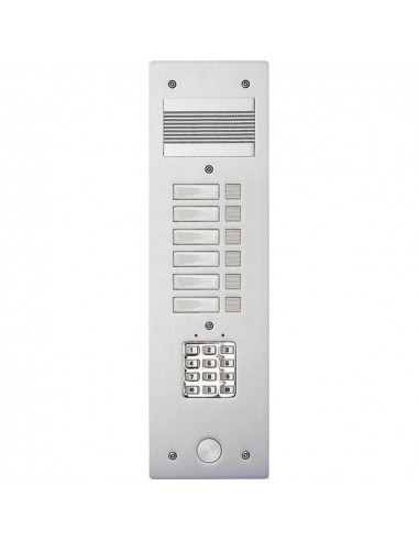 Platine de rue Série 200 audio étroite+clavier codé façade Alu 4 mm 6 appels BTICINO 308406