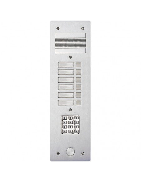 Platine de rue Série 200 audio étroite+clavier codé façade Alu 4 mm 6 appels BTICINO 308406