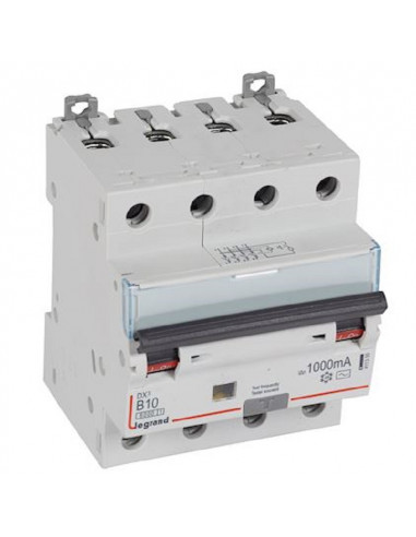 DISJONCTEUR DIFF DX³ 6000 -VIS- 4P 400V~ -10 A TYPE AC 1000MA -10KA- COURBE B 4M LEGRAND 411350